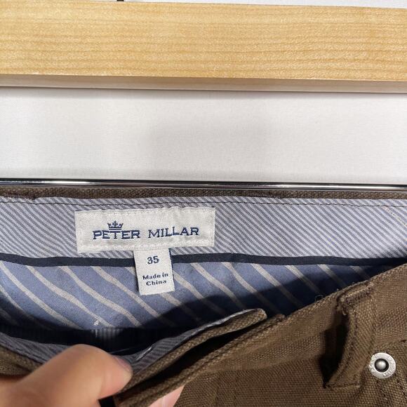 Peter Millar Size 35 Dark Brown Canvas Five Pocket Stretch Pants Cotton Straight - Picture 7 of 10